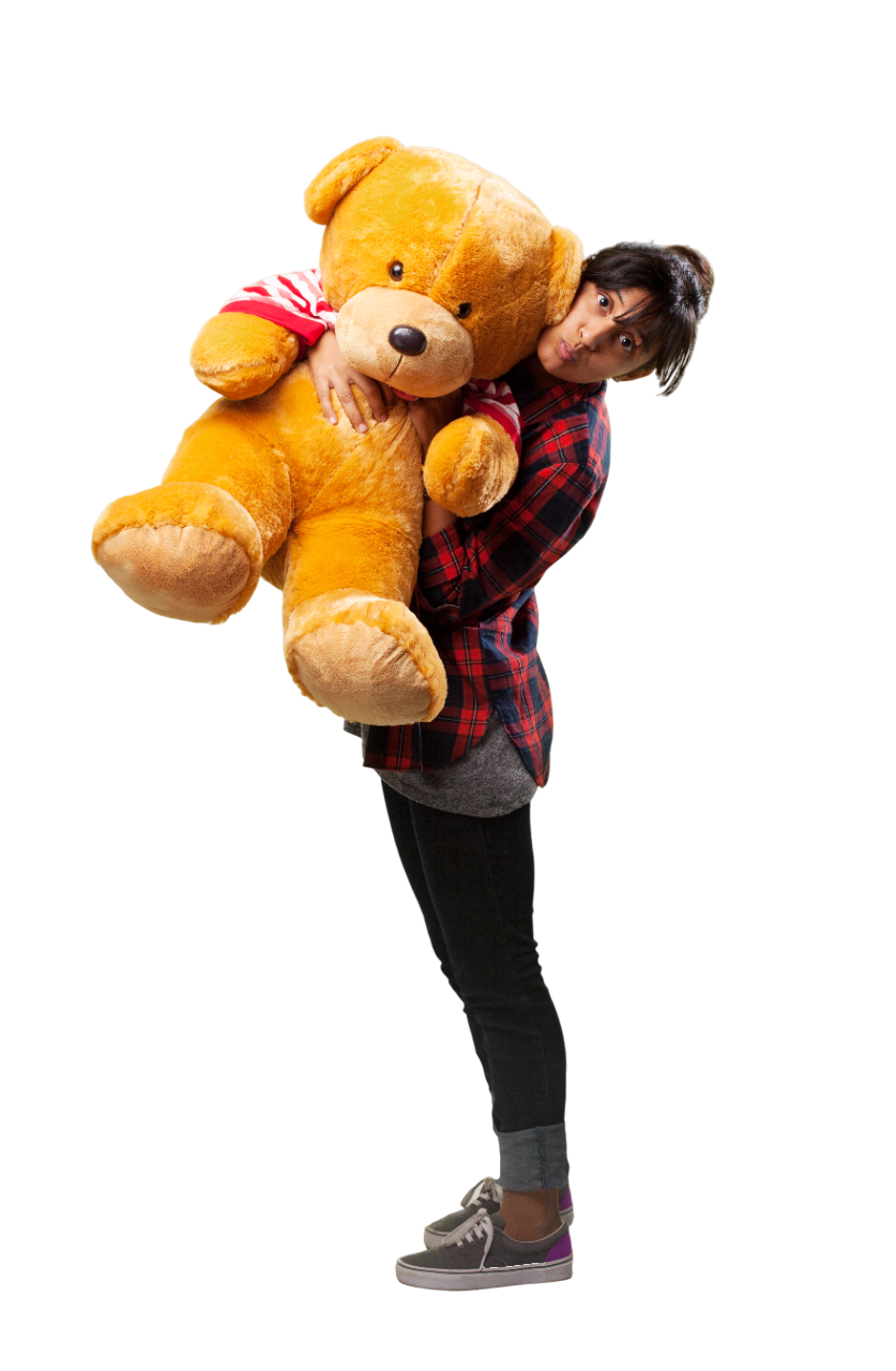 Woman with giant stuffed photoroom
